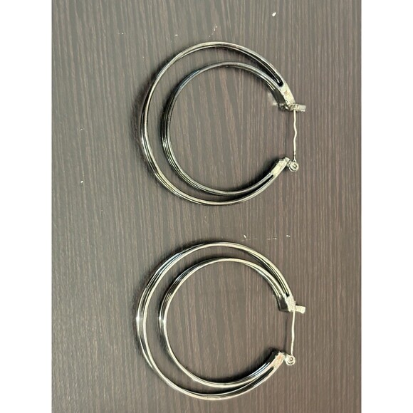 Vintage Black Double Hoop Leverback Earrings - Picture 6 of 14